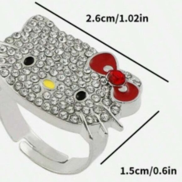 Hello Kitty Red Bow Adjustable Ring with Sparkling Rhinestones. - Picture 3 of 3